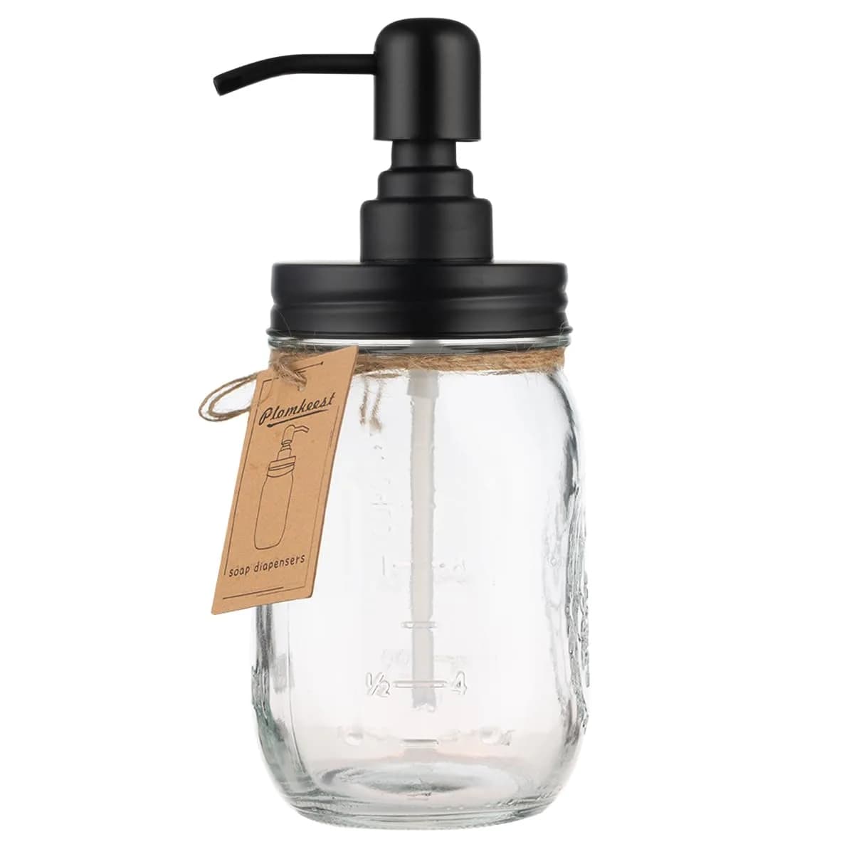 Plomkeest 16oz Mason Jar Soap Dispenser | Clear Glass & Rust-Proof Stainless Steel Pump
