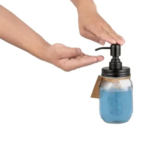 Plomkeest 16oz Mason Jar Soap Dispenser | Clear Glass & Rust-Proof Stainless Steel Pump thumbnail 5