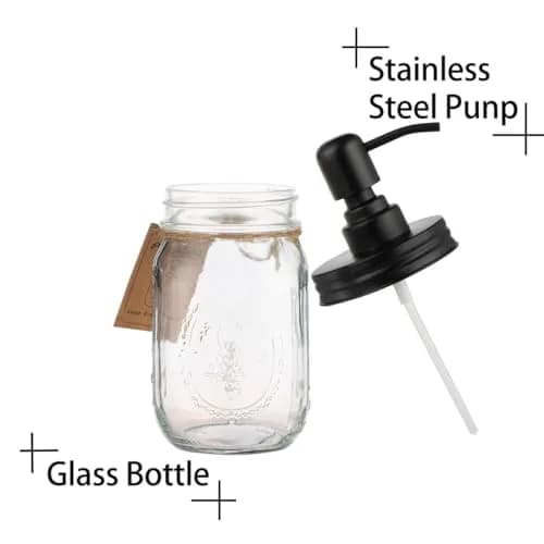 Plomkeest 16oz Mason Jar Soap Dispenser | Clear Glass & Rust-Proof Stainless Steel Pump thumbnail 2