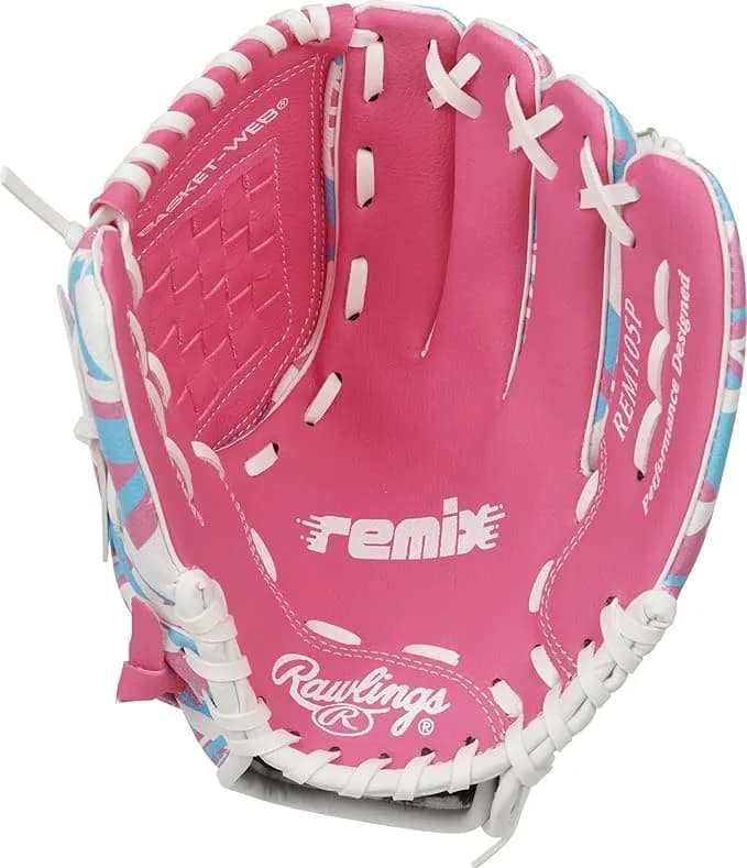 Rawlings Remix T-Ball & Youth Baseball Glove Right Hand Throw 9" (22.86 cm) Pink | Utility Glove for Ages 3-5 thumbnail 5