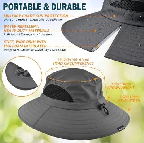 EINSKEY Wide Brim Sun Bucket Hat Waterproof UPF 50+ | Unisex Outdoor Sun Protection (70-120 chars) thumbnail 7