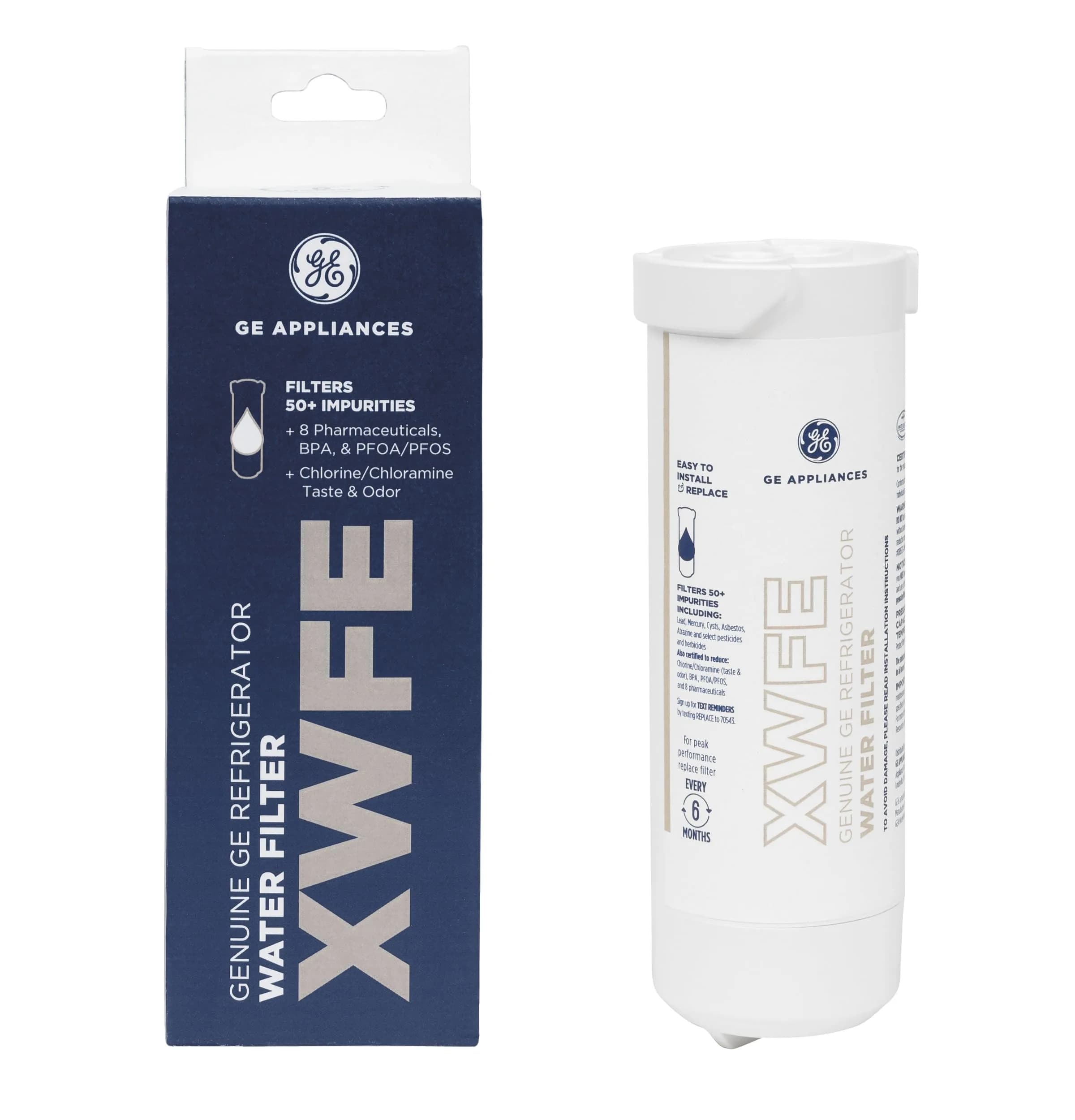 GE XWFE Refrigerator Water Filter Pack of 1 | Certified to Reduce 50+ Impurities - main product image