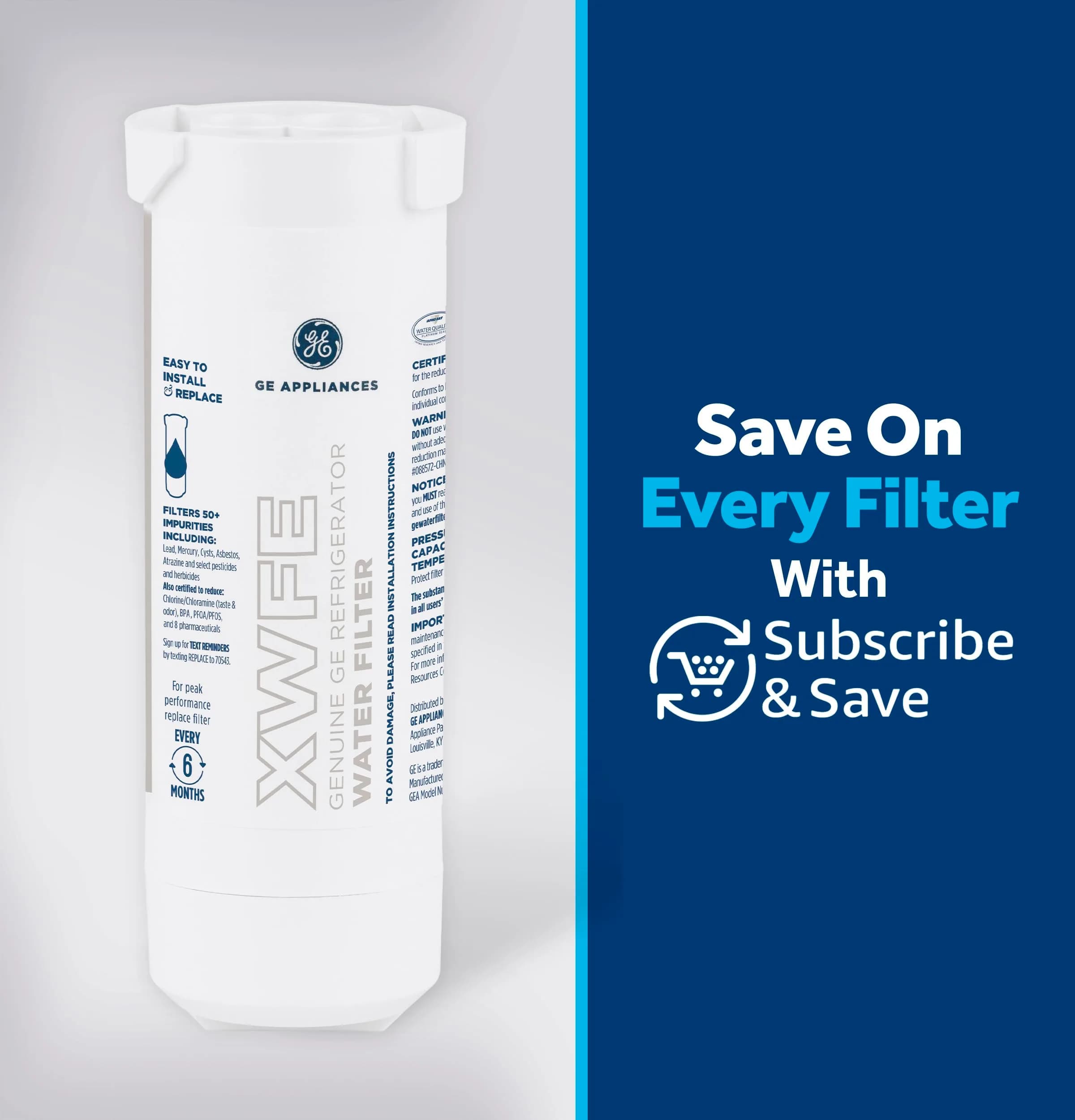 GE XWFE Refrigerator Water Filter 1.8x1.8x9.8 inches (4.6x4.6x24.9 cm) | Certified to Reduce Lead, Sulfur, and 50+ Impurities - view 6