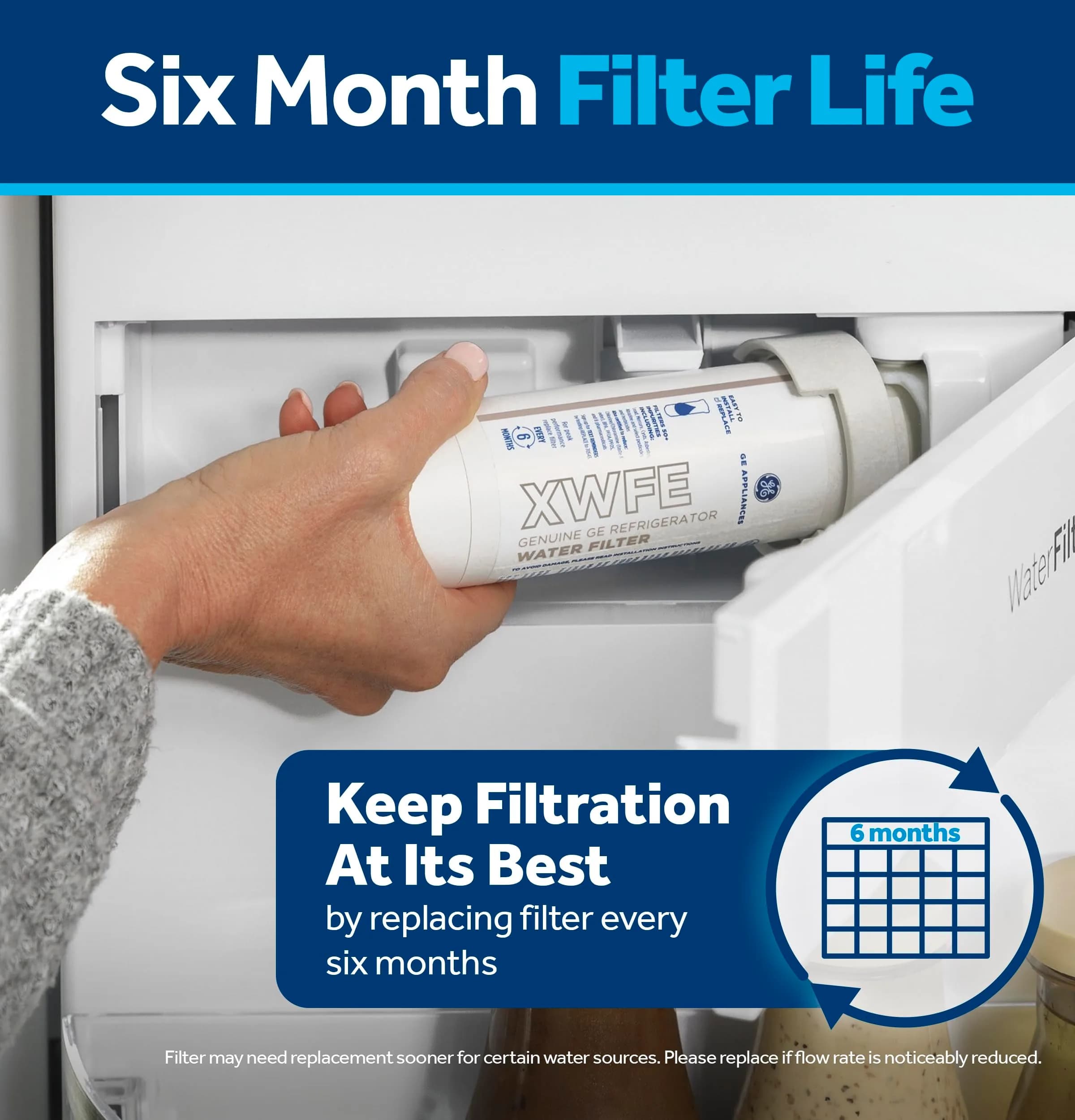 GE XWFE Refrigerator Water Filter 1.8x1.8x9.8 inches (4.6x4.6x24.9 cm) | Certified to Reduce Lead, Sulfur, and 50+ Impurities - view 7