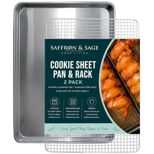 Saffron & Sage Home Living Commercial Quality Cookie Sheet & Rack | Heavy Duty Aluminum Baking & Cooling Set thumbnail 1