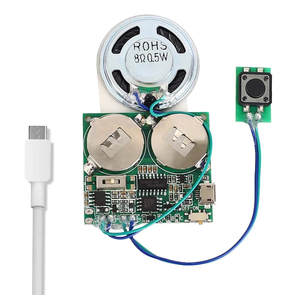 IS Recordable Sound Module 8M USB Programmable Sound Chip with Speaker | DIY Greeting Card & Electronics Project — Button Control with Battery