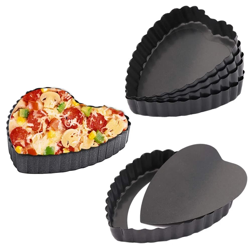 Cyimi Mini Tart Pan Set of 6 Heart-shaped Quiche Pan 10 cm (4 Inch) | Non-Stick Removable Bottom for Pies, Cakes, Baking — 4-Inch Heart