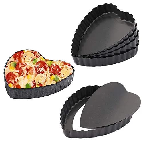 Cyimi Mini Tart Pan Set of 6 Heart-shaped Quiche Pan 10 cm (4 Inch) | Non-Stick Removable Bottom for Pies, Cakes, Baking thumbnail 1
