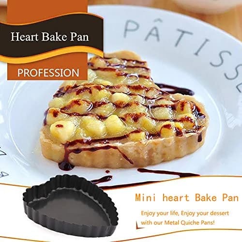 Cyimi Mini Tart Pan Set of 6 Heart-shaped Quiche Pan 10 cm (4 Inch) | Non-Stick Removable Bottom for Pies, Cakes, Baking thumbnail 3