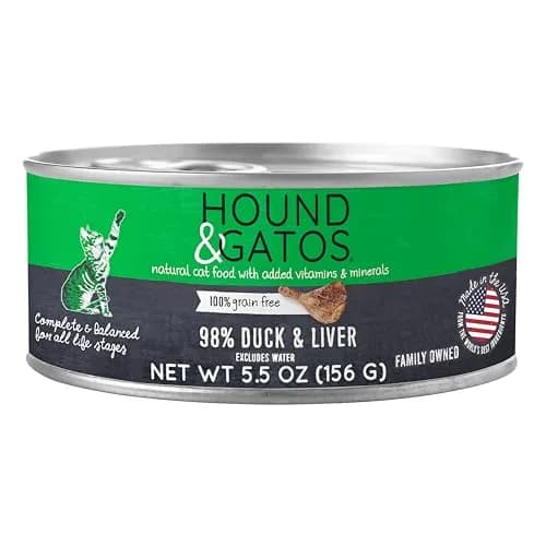HOUND & GATOS Duck Wet Cat Food 5.5 oz Can | 98% Real Meat, Grain-Free, Limited Ingredient for Sensitive Cats thumbnail 1