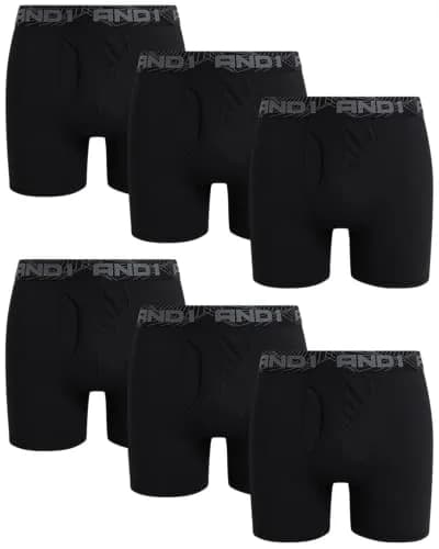 AND1 Mens Boxer Briefs - 6 Pack Platinum Performance with Fly Pouch 6" Inseam X-Large Black thumbnail 1
