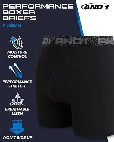 AND1 Mens Boxer Briefs - 6 Pack Platinum Performance with Fly Pouch 6" Inseam X-Large Black thumbnail 3