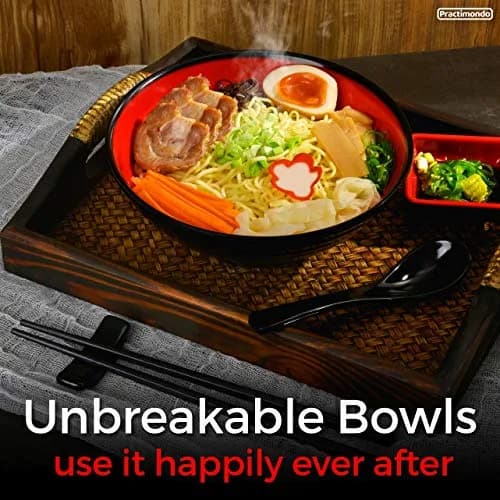 Practimondo 4 Noodle Bowls Set - large 32oz ramen bowl for authentic Asian cuisine with dipping bowls, spoons, chopsticks & stands thumbnail 4