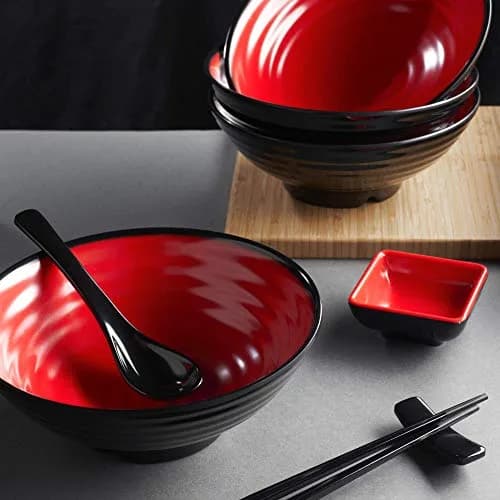 Practimondo 4 Noodle Bowls Set - large 32oz ramen bowl for authentic Asian cuisine with dipping bowls, spoons, chopsticks & stands thumbnail 6