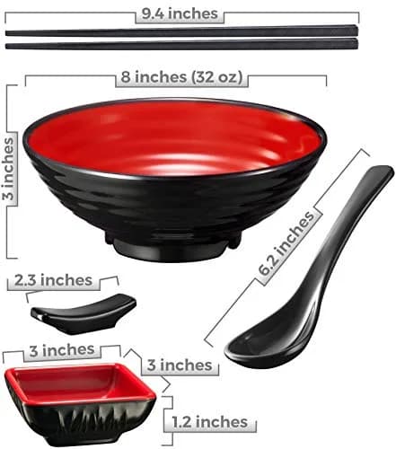 Practimondo 4 Noodle Bowls Set - large 32oz ramen bowl for authentic Asian cuisine with dipping bowls, spoons, chopsticks & stands thumbnail 2