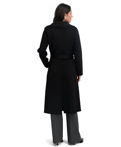 Tahari Women's Slim Fit Double-Faced Wool Blend Wrap Coat with Tie Belt – Long Wool Coat, Ink, Small thumbnail 5