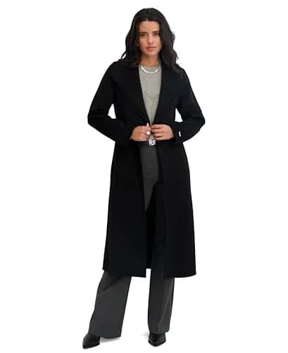 Tahari Women's Slim Fit Double-Faced Wool Blend Wrap Coat with Tie Belt – Long Wool Coat, Ink, Small thumbnail 2