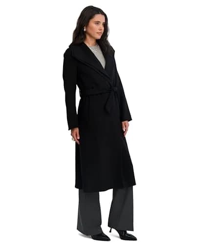 Tahari Women's Slim Fit Double-Faced Wool Blend Wrap Coat with Tie Belt – Long Wool Coat, Ink, Small thumbnail 3
