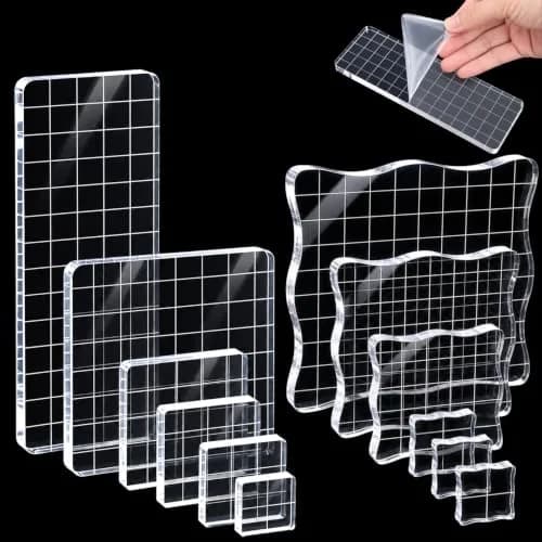 Suwimut 12 Pieces Acrylic Stamp Blocks with Grid Lines | Assorted Sizes for Crafting & Scrapbooking thumbnail 1