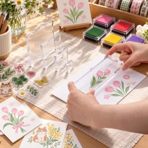 Suwimut 12 Pieces Acrylic Stamp Blocks with Grid Lines | Assorted Sizes for Crafting & Scrapbooking thumbnail 7