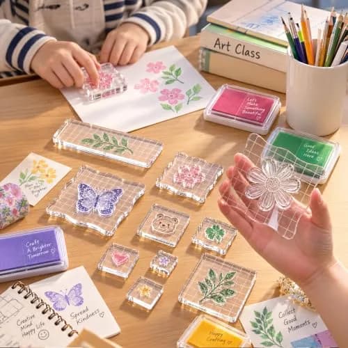 Suwimut 12 Pieces Acrylic Stamp Blocks with Grid Lines | Assorted Sizes for Crafting & Scrapbooking thumbnail 8
