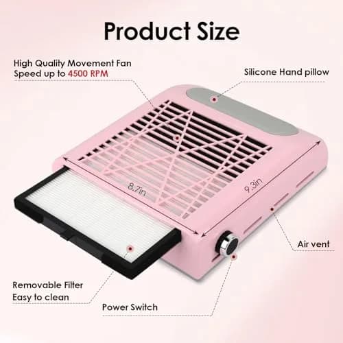 CoFashion Nail Dust Collector for Acrylic Nails 80W Adjustable Vacuum Machine | Powerful Dust Extraction for Manicure thumbnail 9