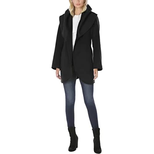 TAHARI Women's Double Face Wool Blend Wrap Coat With Oversized Collar Jacket, Black, Large US | Elegant, Warm & Versatile thumbnail 1