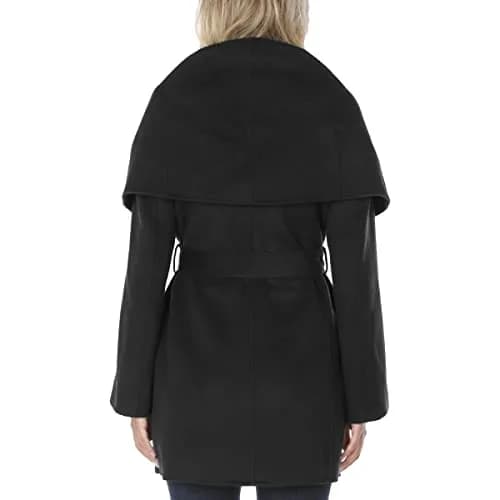 TAHARI Women's Double Face Wool Blend Wrap Coat With Oversized Collar Jacket, Black, Large US | Elegant, Warm & Versatile thumbnail 4
