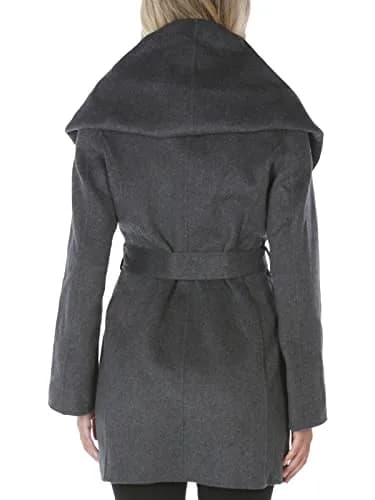 TAHARI Women's Double Face Wool Blend Wrap Coat With Oversized Collar Jacket, Black, Large US | Elegant, Warm & Versatile thumbnail 6