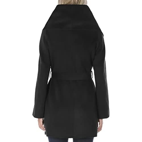 TAHARI Women's Double Face Wool Blend Wrap Coat With Oversized Collar Jacket, Black, Large US | Elegant, Warm & Versatile thumbnail 3