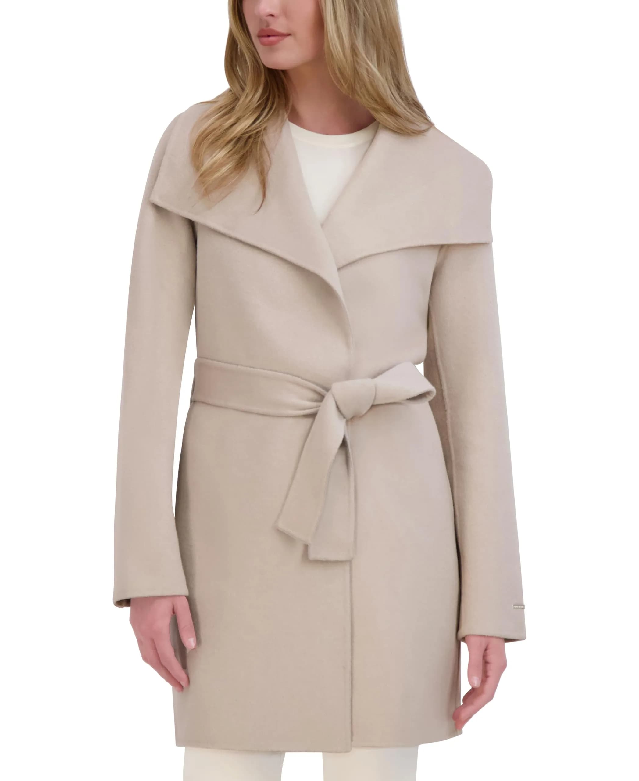 Tahari Women's Double-Faced Luxury Soft Wool Blend Peacoat with Removable Belt | Elegant Wrap Wool Coat for Women