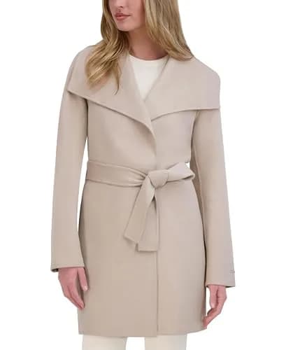 Tahari Women's Double-Faced Luxury Soft Wool Blend Peacoat with Removable Belt | Elegant Wrap Wool Coat for Women thumbnail 1