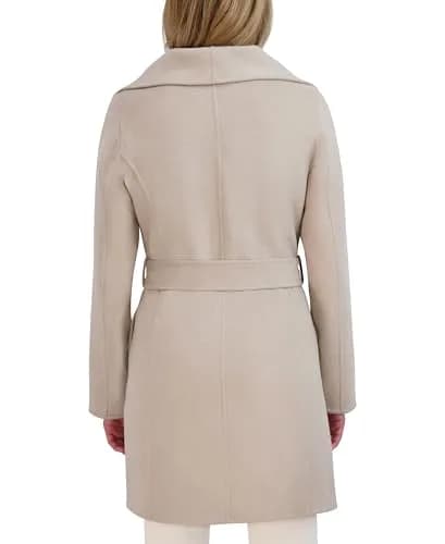Tahari Women's Double-Faced Luxury Soft Wool Blend Peacoat with Removable Belt | Elegant Wrap Wool Coat for Women thumbnail 4