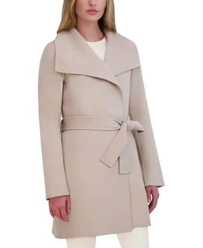 Tahari Women's Double-Faced Luxury Soft Wool Blend Peacoat with Removable Belt | Elegant Wrap Wool Coat for Women thumbnail 2