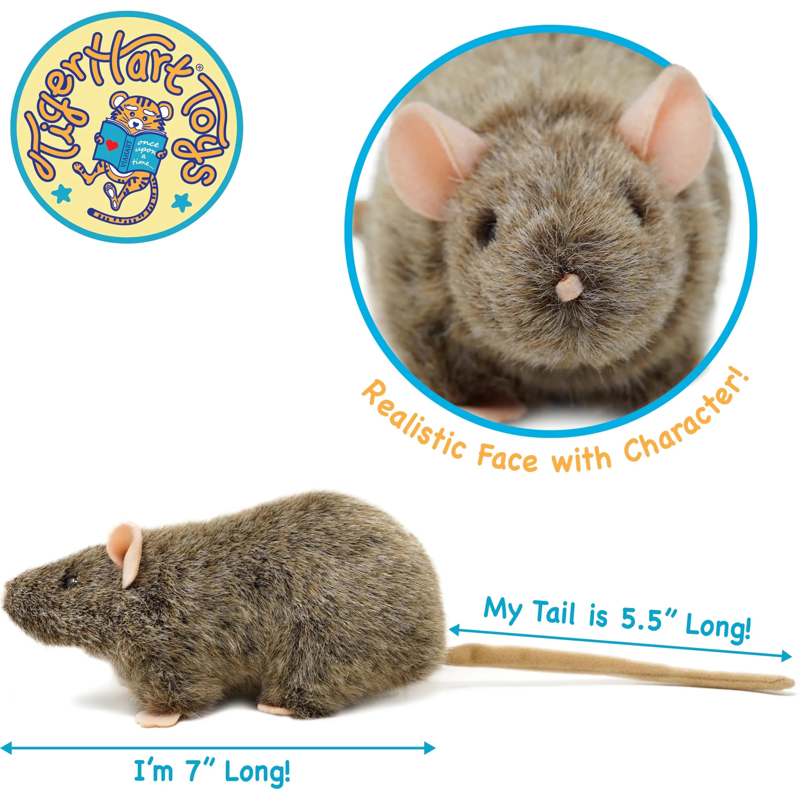 TigerHart Reuben The Rat Stuffed Animal Plush Mouse 17.78cm (7in) | ASTM-Tested & BPA-Free - view 3