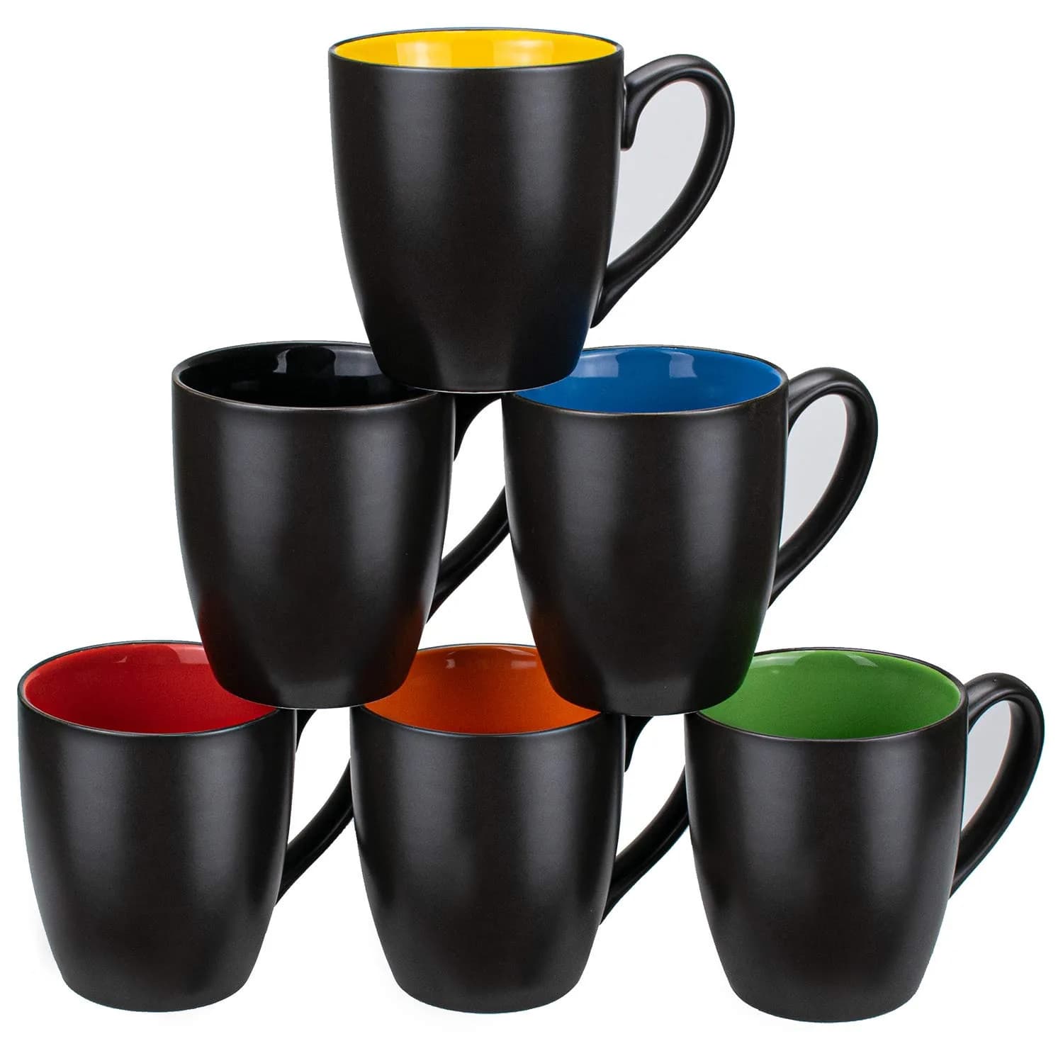 Foraineam Matte Black Porcelain Coffee Mugs 480ml (16 Fl Oz) Set of 6 | Large Ceramic Restaurant Drinking Cups — Black