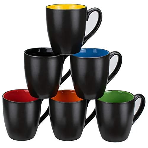 Foraineam Matte Black Porcelain Coffee Mugs 480ml (16 Fl Oz) Set of 6 | Large Ceramic Restaurant Drinking Cups thumbnail 1