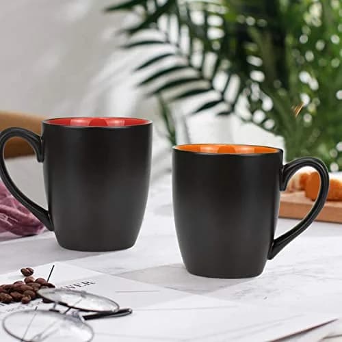 Foraineam Matte Black Porcelain Coffee Mugs 480ml (16 Fl Oz) Set of 6 | Large Ceramic Restaurant Drinking Cups thumbnail 5