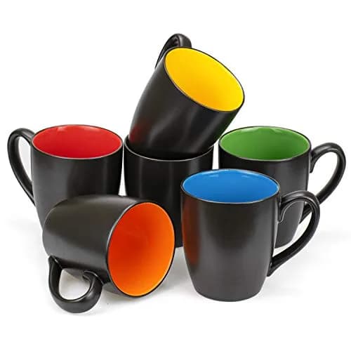 Foraineam Matte Black Porcelain Coffee Mugs 480ml (16 Fl Oz) Set of 6 | Large Ceramic Restaurant Drinking Cups thumbnail 3