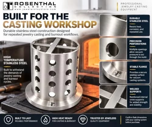 Rosenthal Collection Perforated Stainless Steel Casting Flask 7.6cm x 10.2cm | Precision Vacuum Jewelry Casting Tool thumbnail 7