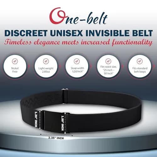 ONE-BELT No Show Invisible Elastic Belt for Women & Men 1.5 cm (1.5") Adjustable, Fits Waist up to 127 cm (50") | Flat Buckle, Hypoallergenic thumbnail 3