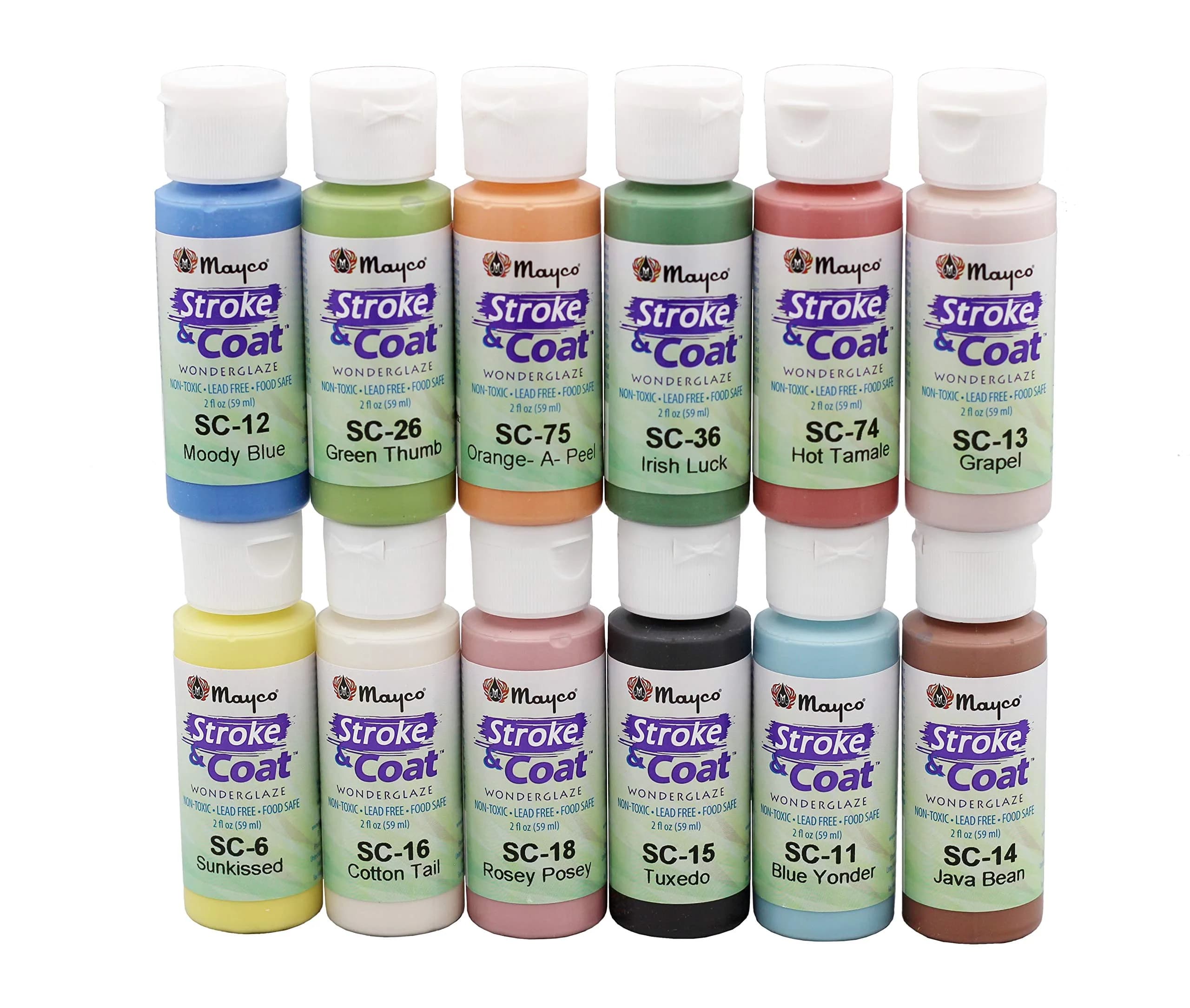 Creative Hobbies Ceramic Glaze Kit 1 Featuring Mayco Stroke & Coat 2oz Bottles | Includes How to Paint Pottery Booklet