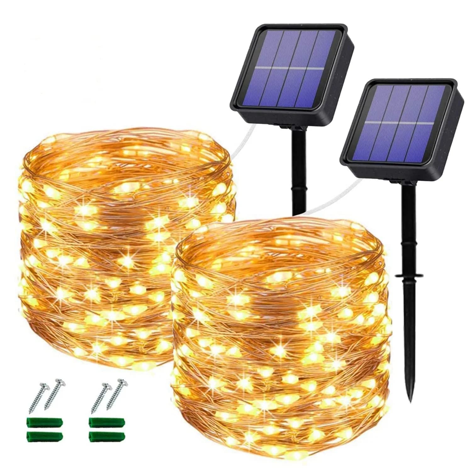 Lezonic Solar Fairy Lights 2 Pack 240 LED Warm White | Waterproof Outdoor Copper Wire String Lights — Warm White