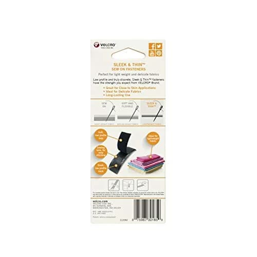 VELCRO Brand Sleek & Thin Fabric Tape, Sew On, 1.9cm (3/4in) x 1.8m (6ft), Black | Soft On Skin, Ultra Light With Sewing Lane Technology; For Clothing Alterations, Costumes And Fabric Crafts thumbnail 6