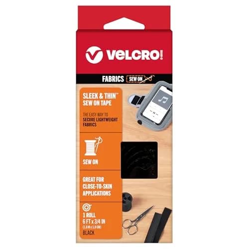 VELCRO Brand Sleek & Thin Fabric Tape, Sew On, 1.9cm (3/4in) x 1.8m (6ft), Black | Soft On Skin, Ultra Light With Sewing Lane Technology; For Clothing Alterations, Costumes And Fabric Crafts thumbnail 1