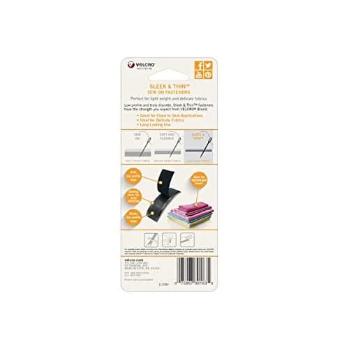VELCRO Brand Sleek and Thin Fabric Tape, Sew On, 3 ft x 3/4 in (0.91 m x 1.9 cm), Black | Soft On Skin, Ultra Light With Sewing Lane Technology thumbnail 6