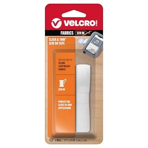 VELCRO Brand Sleek and Thin Sew On Fabric Tape 3ft x 3/4in White | Soft on Skin, Ultra Light with Sewing Lane Technology thumbnail 1