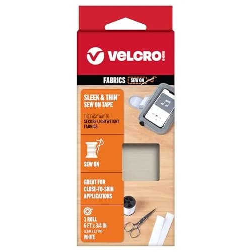 VELCRO Brand Sleek and Thin Fabric Tape, Sew On, 1.9 cm (3/4 in) x 1.8 m (6 ft), White | Soft, Stretchable, and Breathable for Delicate Garments thumbnail 1