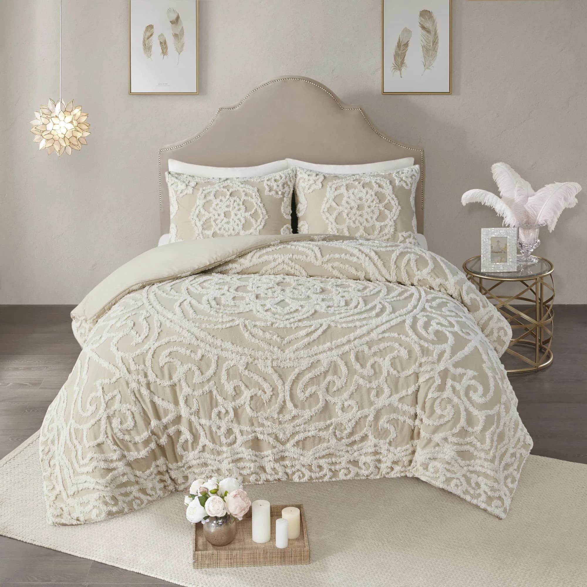 Madison Park Cotton Chenille Tufted Taupe King Duvet Cover Set | All Season, OEKO-TEX Certified, 100% Cotton (104"x92")
