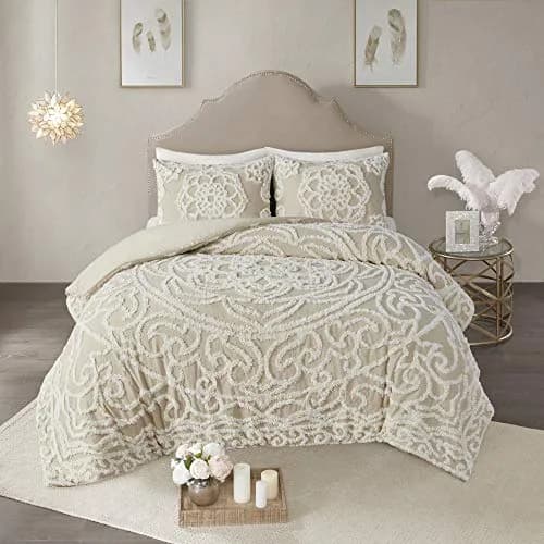 Madison Park Cotton Chenille Tufted Taupe King Duvet Cover Set | All Season, OEKO-TEX Certified, 100% Cotton (104"x92") thumbnail 1